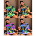 MOQ1 2021 Custom High Quality Cotton Women Graphic Tie Dye T Shirts Casual Fashion Cool Women's Oversize Printed Cartoon TShirt